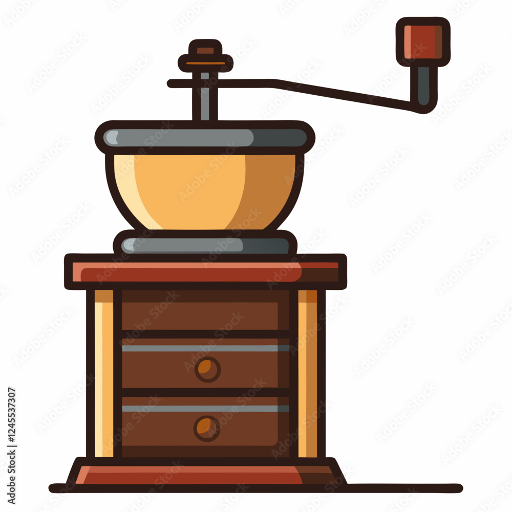 Coffee Grinder icon on wooden table Coffee Grinder icon on wooden table