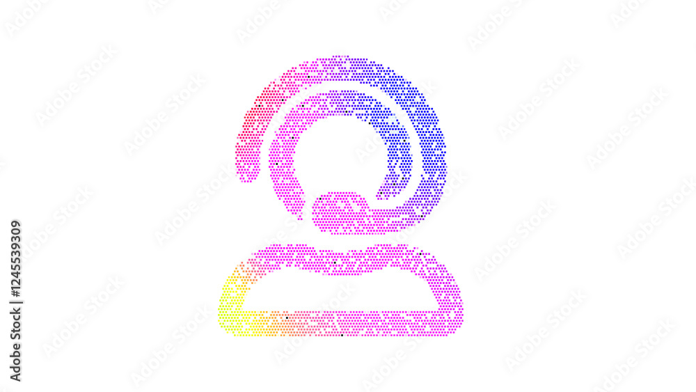 Icon user headset is made up of LED square shapes. There are bright diodes and there are black dead diodes Icon user headset is made up of LED square shapes. There are bright diodes and there are black dead diodes