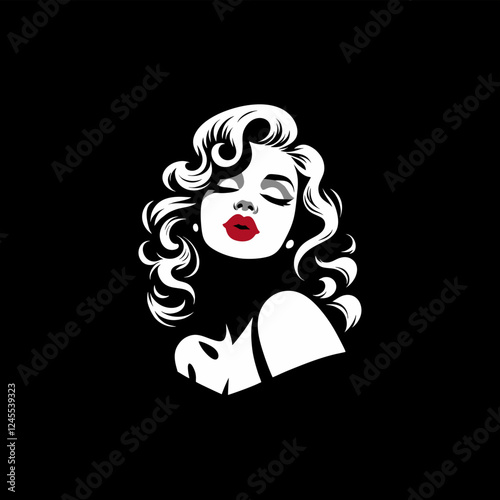 simple vector silhouette sticker of pinup girl