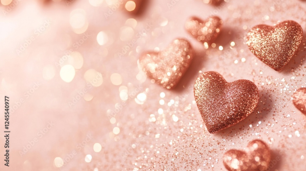 Fototapeta premium Romantic Rose Gold Glitter Hearts for Valentine's Day Background