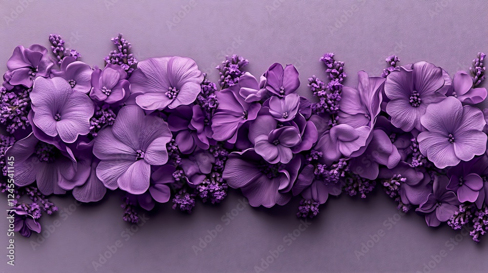 Fototapeta premium A vibrant arrangement of purple flowers against a soft lavender background, showcasing nature's beauty