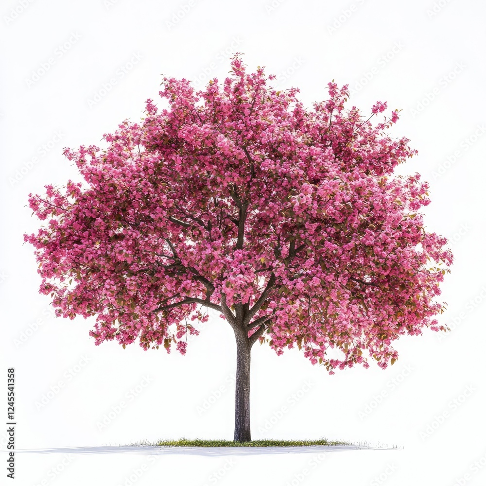 A breathtaking pink tree in full bloom with vibrant pink flowers, set against a white background A breathtaking pink tree in full bloom with vibrant pink flowers, set against a white background