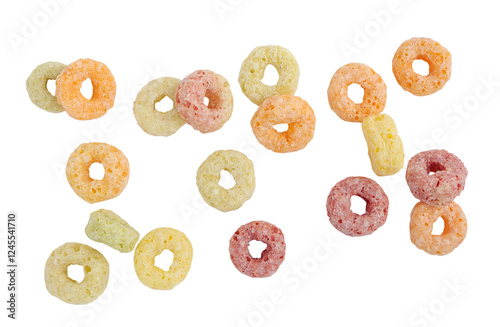colorful corn rings isolated on white background with clipping path. Tasty ring cereals