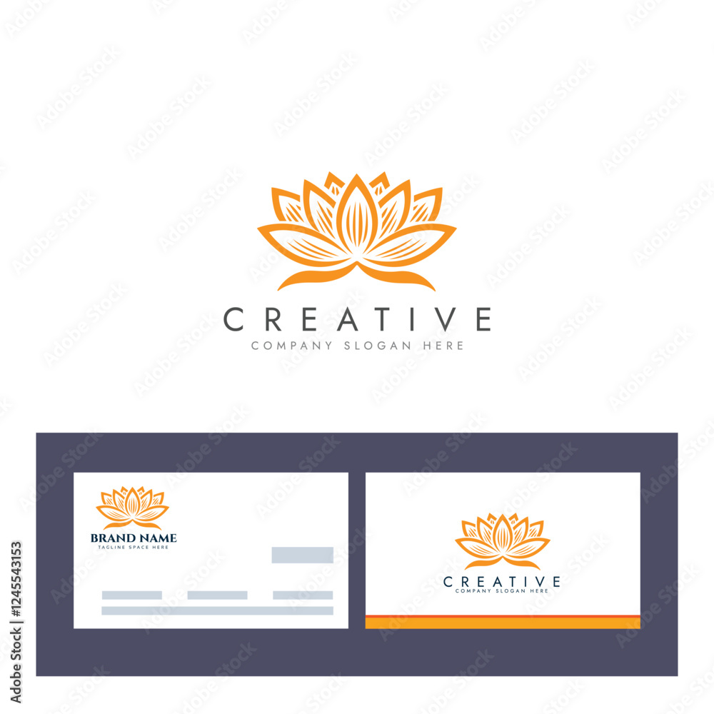 Abstract lotus logo vector design, Stylized lotus flower icon with business card Abstract lotus logo vector design, Stylized lotus flower icon with business card