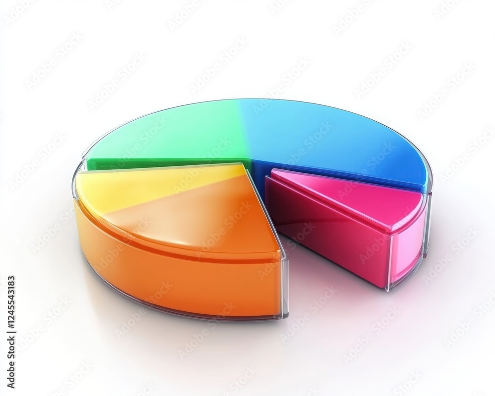 Obraz premium 3D Render Glossy Exploded Pie Chart Isolated on White for Business Data Visualization