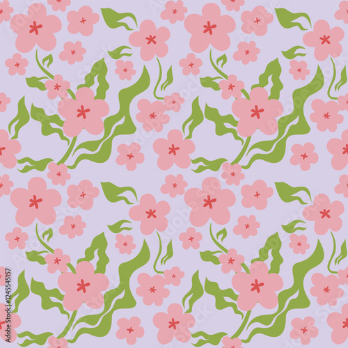 seamless pattern with pink flowers