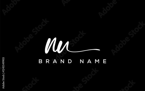 NU letter beauty handwriting vector logo.