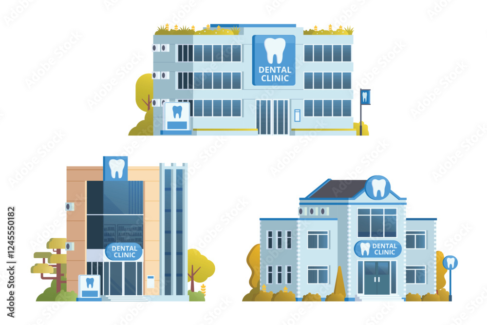 Obraz premium Dental Clinic Building Collection Vector Illustration. Fully Editable Elements.