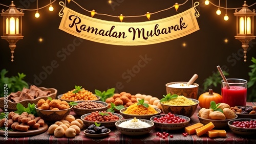 Ramadan Mubarak Iftra Feast  Traditional Ramadan Food Celebration photo