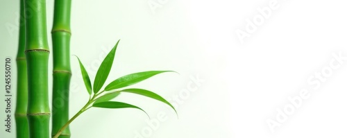 Monochromatic bamboo leaf isolate on white background, texture, green