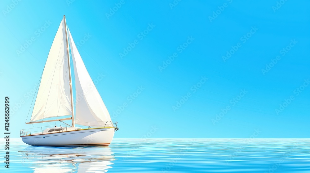 Obraz premium Sailboat gliding on calm blue waters.