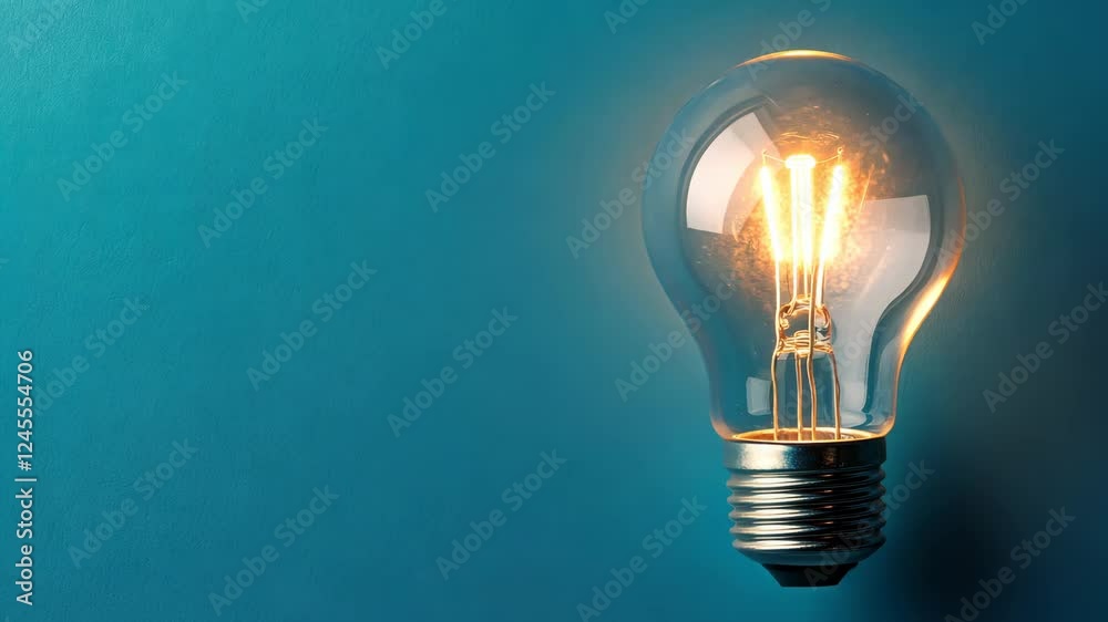Glowing light bulb illuminating against blue background transition