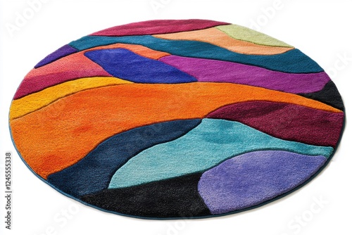 Colorful round carpet featuring playful textures for stylish home decor, perfect for modern living spaces or children's rooms, offering versatility for various design themes