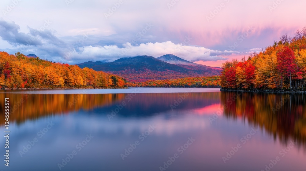 Serene Autumn Landscape Reflection in Lake with Colorful Foliage Serene Autumn Landscape Reflection in Lake with Colorful Foliage