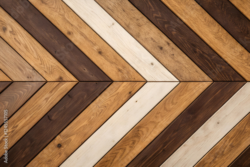 A stylish chevron-patterned wooden texture with alternating light and dark brown plank