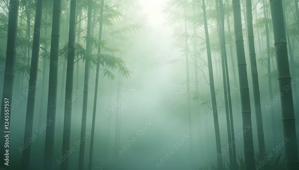 Naklejka premium Tranquil Bamboo Forest Mist Abstract Background
