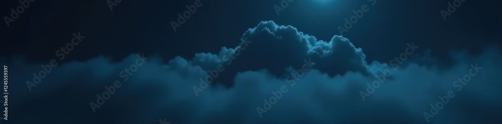 Fototapeta premium Thick fog rolls in with a mysterious dark cloud on a black background, shadows, night, thick