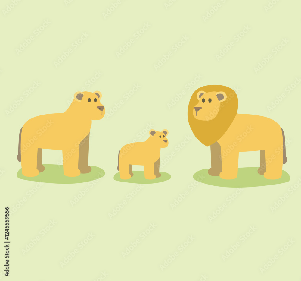 lion family africa animal cute flat kids children style vector character isolated on background lion family africa animal cute flat kids children style vector character isolated on background