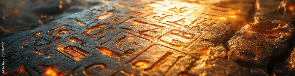 Naklejka premium Ancient Egyptian Hieroglyphs on Stone Tablet Signifying History and Culture