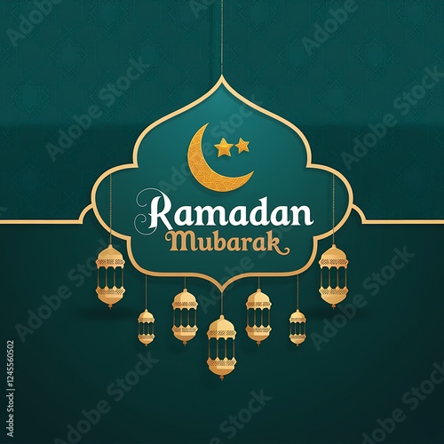 Ramadan Mubarak green greeting image  photo