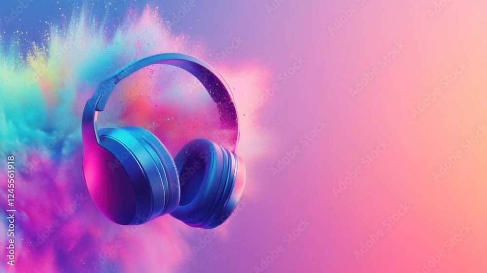 Vibrant Headphones Suspended in a Colorful Explosion of Paint Vibrant Headphones Suspended in a Colorful Explosion of Paint
