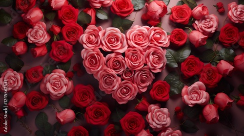 Full background of roses Valentines day festive red and pink rose background