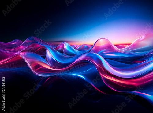 Wallpaper Mural Vibrant waves of pink and blue hues undulate against a dark backdrop, creating a dynamic and visually striking abstract design. Torontodigital.ca