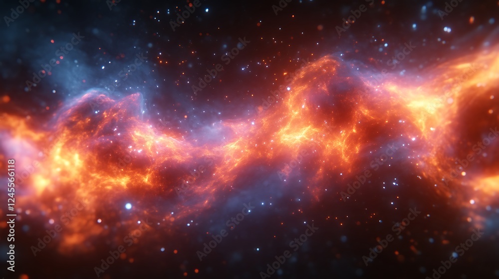Fototapeta premium Fiery Nebula Cosmic Clouds Swirling Through Space