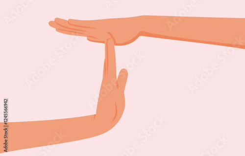 Hands Showing Time Out Gesture Vector Drawing Illustration. Person asking for a pause of personal boundaries by gesticulation