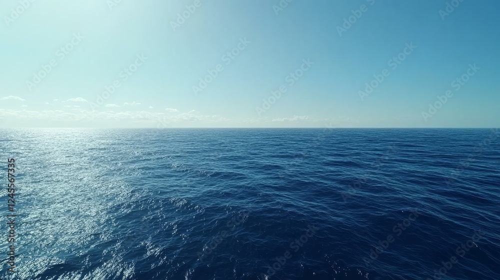 Fototapeta premium harmonious ocean ripples, subtle blue gradients, minimal seascape composition, gentle water movements, atmospheric marine perspective, pristine wave patterns, calm horizon