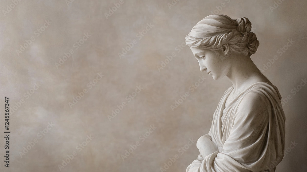 Naklejka premium Greek-style marble statue, soft lighting, fine sculpted details, elegant artistic classical aesthetic