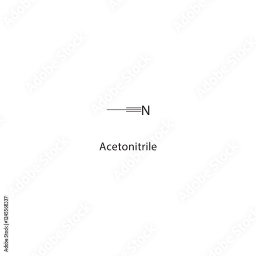 Acetonitrile skeletal structure.Nitrile compound schematic illustration. Simple diagram, chemical structure.