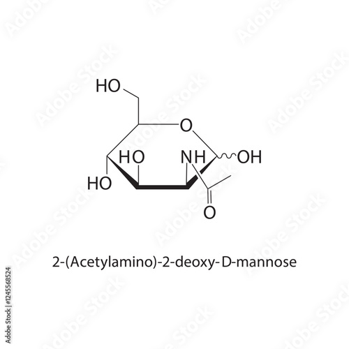 2-(Acetylamino)-2-deoxy-Dmannose skeletal structure.Mannose Derivative compound schematic illustration. Simple diagram, chemical structure. photo