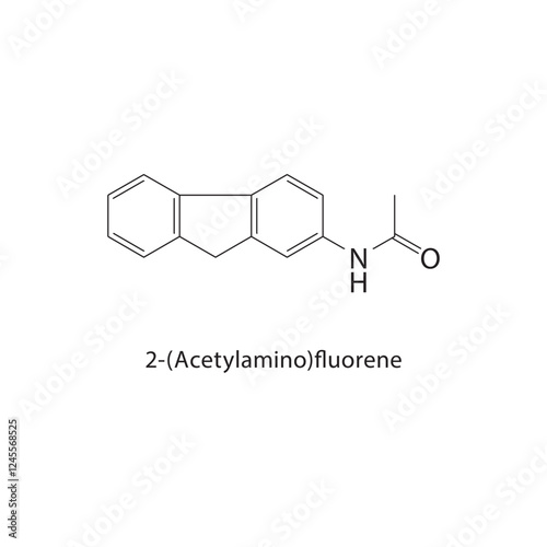 2-(Acetylamino)fluorene skeletal structure.Aromatic Amine Derivative compound schematic illustration. Simple diagram, chemical structure.