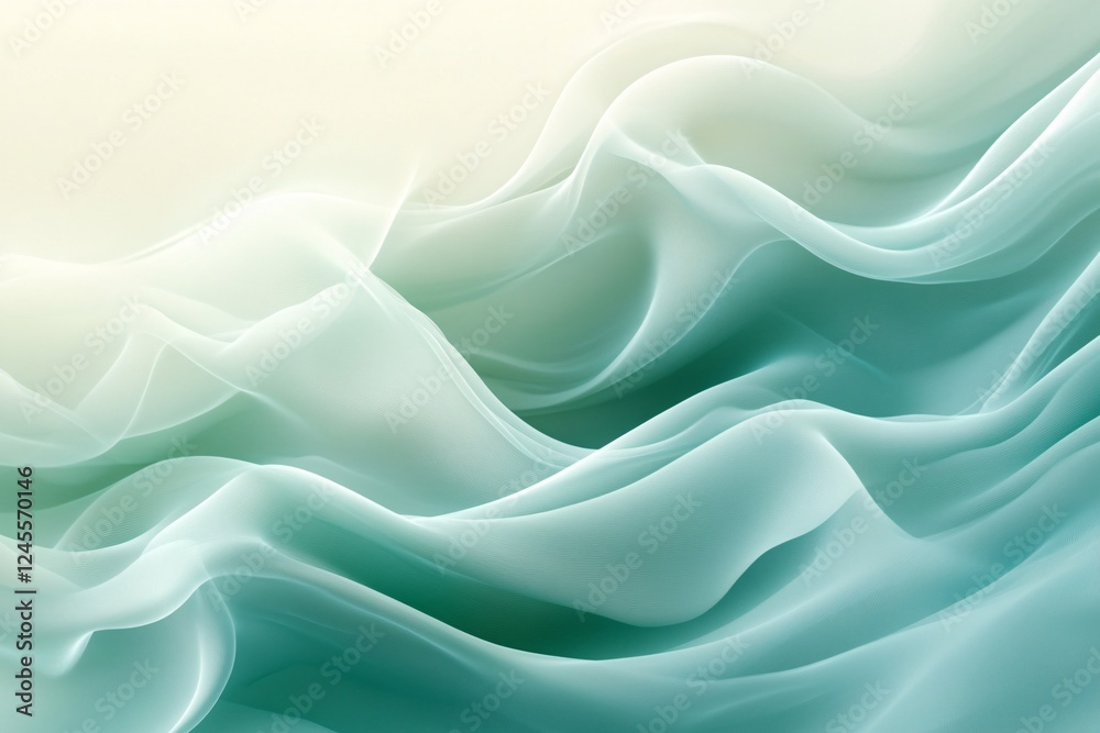 Fototapeta premium Abstract Teal Fabric Waves Flowing Softly