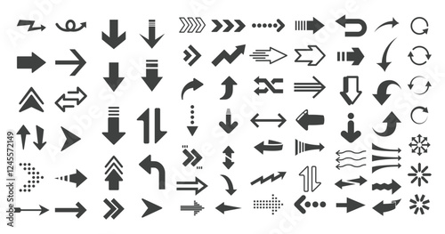 Set black modern arrows for web design. Arrows vector icon. Arrow icon. Set of big black vector arrows. Cursor, Click. Arrow icon pack