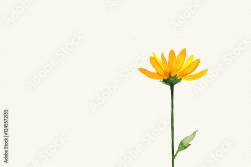 Single Golden Daisy Minimalist Watercolor Art on Cream Background