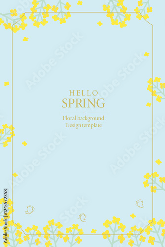 Vector yellow canola flowers background frame illustration.