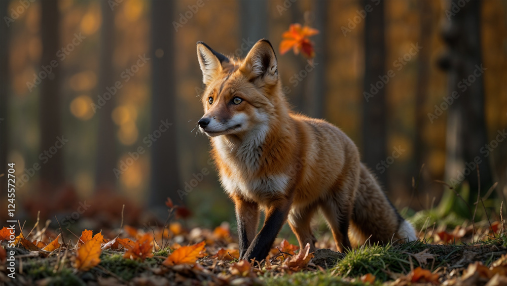 Obraz premium Red Fox in an Autumn Forest
