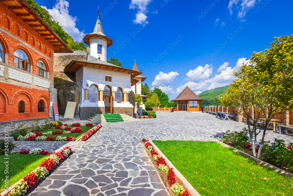 Namaiesti Monastery. Romanian Orthodox site, carved into rock, featuring ancient frescoes and spiritual tranquility