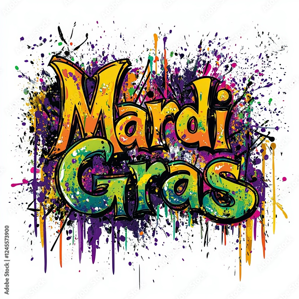 Vibrant Mardi Gras celebration with colorful splashes and lively design Vibrant Mardi Gras celebration with colorful splashes and lively design