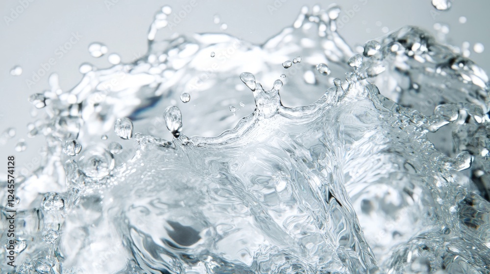 Macro lens capture of water conservation, metallic faucet geometry, droplet physics in motion, pure white studio setup, environmental awareness campaign style, technical precision, professional Macro lens capture of water conservation, metallic faucet geometry, droplet physics in motion, pure white studio setup, environmental awareness campaign style, technical precision, professional
