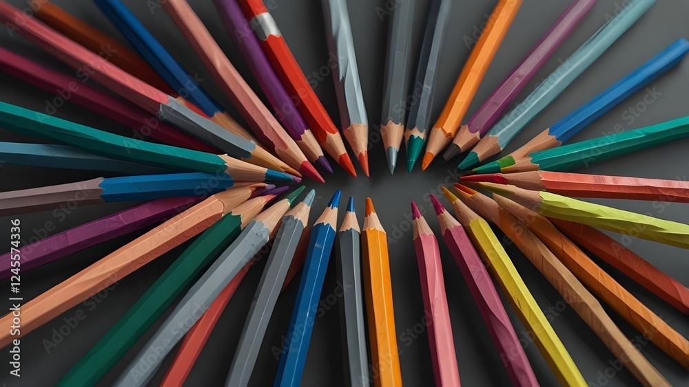 Twisted colorful pencils on grey background Generative AI Twisted colorful pencils on grey background Generative AI