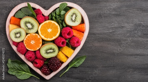 Heartfelt creation vibrant heart-shaped platter kitchen food photography natural light cardiovascular wellness photo