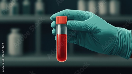 Crimson blood sample dimly lit lab scientific analysis research environment gloved hand cholesterol and cardiovascular health