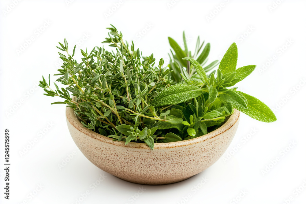 Selective focus mixed herb in gardening pot isolated on white background, Close up shot mixed salad in bucket on white, Aromatic leaf for cooking. Selective focus mixed herb in gardening pot isolated on white background, Close up shot mixed salad in bucket on white, Aromatic leaf for cooking.