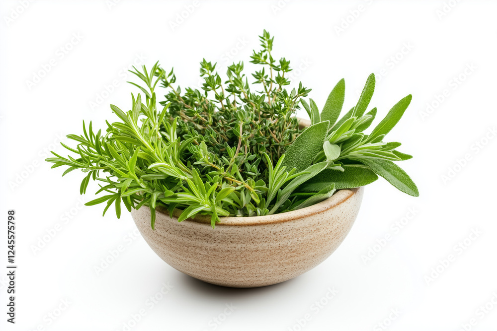 Selective focus mixed herb in gardening pot isolated on white background, Close up shot mixed salad in bucket on white, Aromatic leaf for cooking. Selective focus mixed herb in gardening pot isolated on white background, Close up shot mixed salad in bucket on white, Aromatic leaf for cooking.