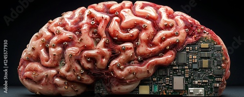 Human brain and AI computer chip photo