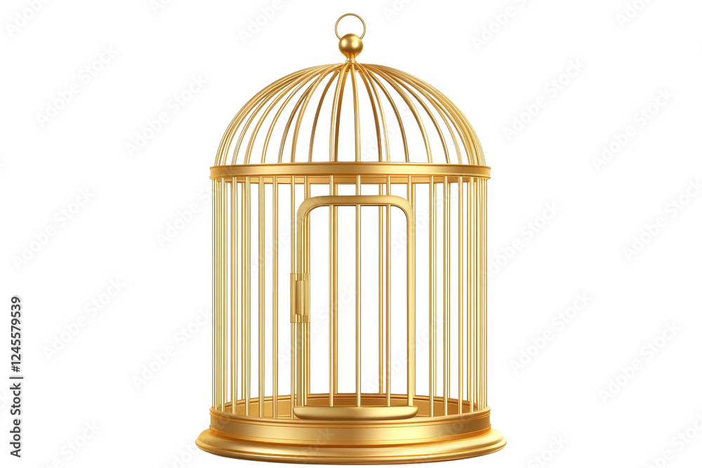 Golden Birdhouse on White Background, Minimalist Design with Open Door Symbolizing Freedom and Expansion Golden Birdhouse on White Background, Minimalist Design with Open Door Symbolizing Freedom and Expansion