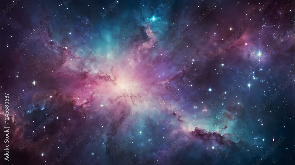 Naklejka premium Deep space nebula with stars and cosmic elements in a dark blue universe